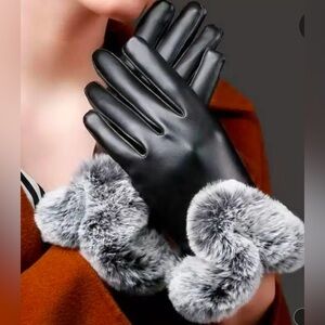 GLOVES NIP PU Leather, faux fur, fleece lined